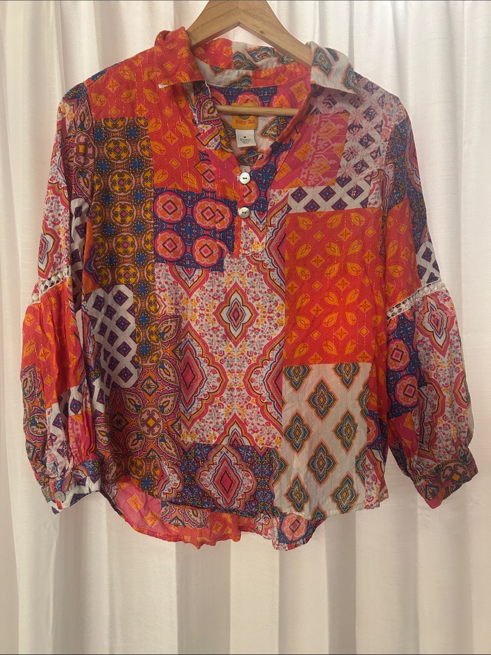 Ruby Rd Women's Geometric Print Blouse in Red & Multicolor